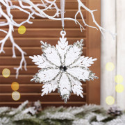 Украшение декор.подвеска "Снежинка" 13,5см цв.белый блеск арт.916-2131