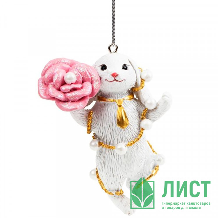 Украшение декоративное "Зайчик с розой" 08см арт.89356