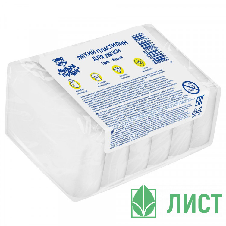 Пластилин легкий Белый Мульти-Пульти 6 шт 60 гр арт.ЛП_67509