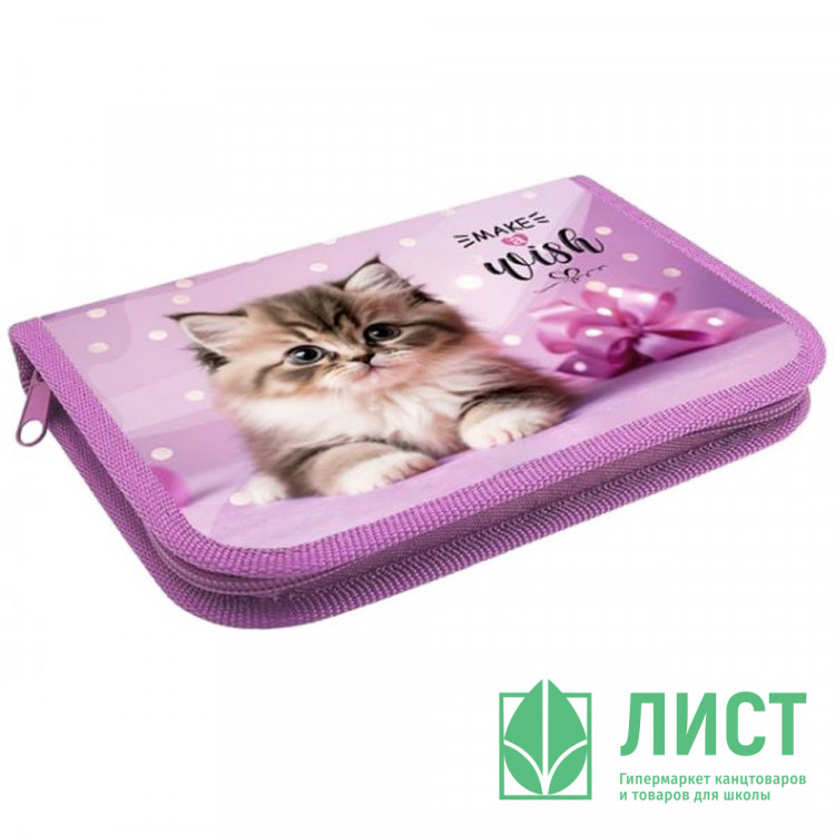 Пенал 1 отделение с откидной планкой Оникс ПКТ 07-20 МАКС Котик в горошках 190х130мм полиэстер арт.87226