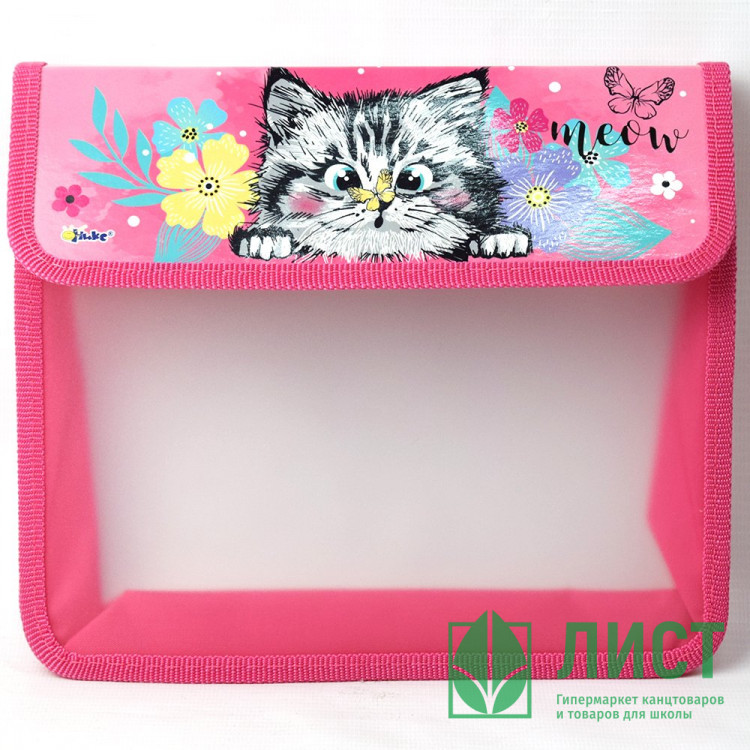 Папка школьная для тетрадей А5 на липучке (ОНИКС) Котенок в цветочках арт.ПТ-45