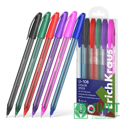 Набор ручек шариковых 6 цветов (ErichKrause) U-108 Stick Color  Ultra Glide Technology d=1.0мм арт.61022 Набор ручек шариковых 6 цветов (ErichKrause) U-108 Stick Color  Ultra Glide Technology d=1.0мм арт.61022