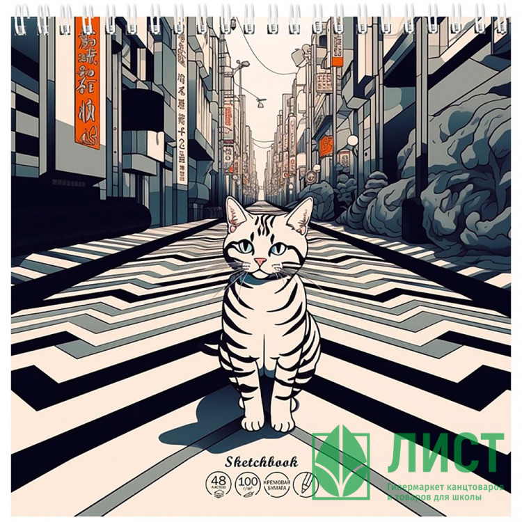 Блокнот-скетчбук А5 на гребне 48 листов (Hatber) Кот на дороге 100 г/м² арт.48-1275