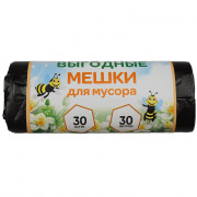 Пакеты для мусора 30л 30штук в рулоне черные Пчела (Ст.35)