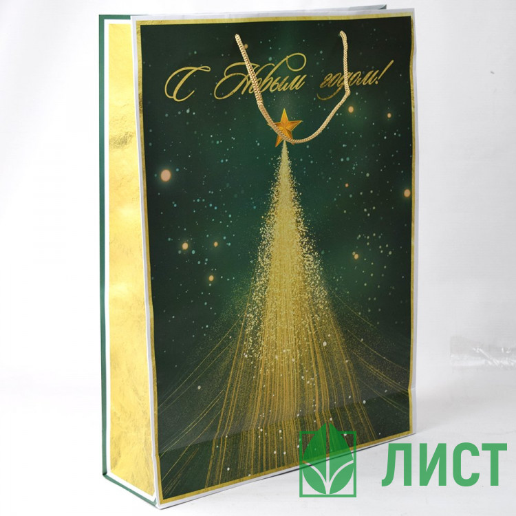 Пакет подароч. бумаж. 33*45,7см "Новогоднее сияние" цв.зелен/золото арт.95785FE