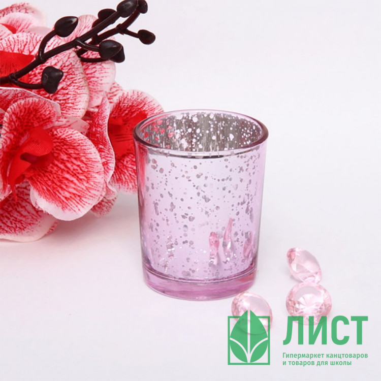 Подсвечник стекло 05,5*6,7см "Fantasy" розовое золото арт.114-286