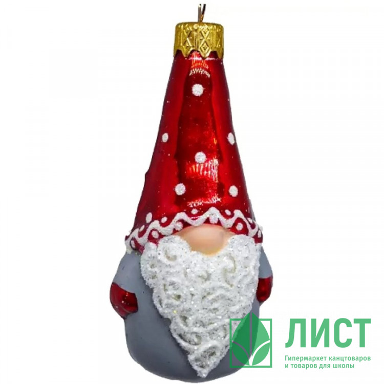 Украшение декоративное стекло 10см "Веселый бородач 1" серый-красным арт.Ф597/1