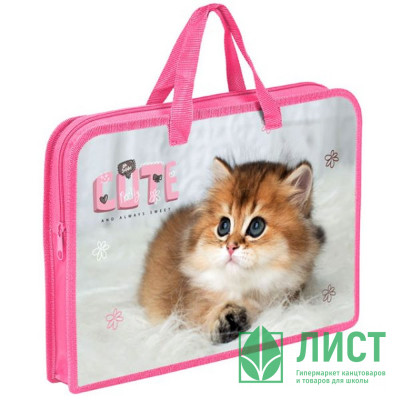 Сумка пластик А4 (Оникс) на молнии ручка-тесьма арт ПТ-14 Cute kitty печать на пластике Сумка пластик А4 (Оникс) на молнии ручка-тесьма арт ПТ-14 Cute kitty печать на пластике