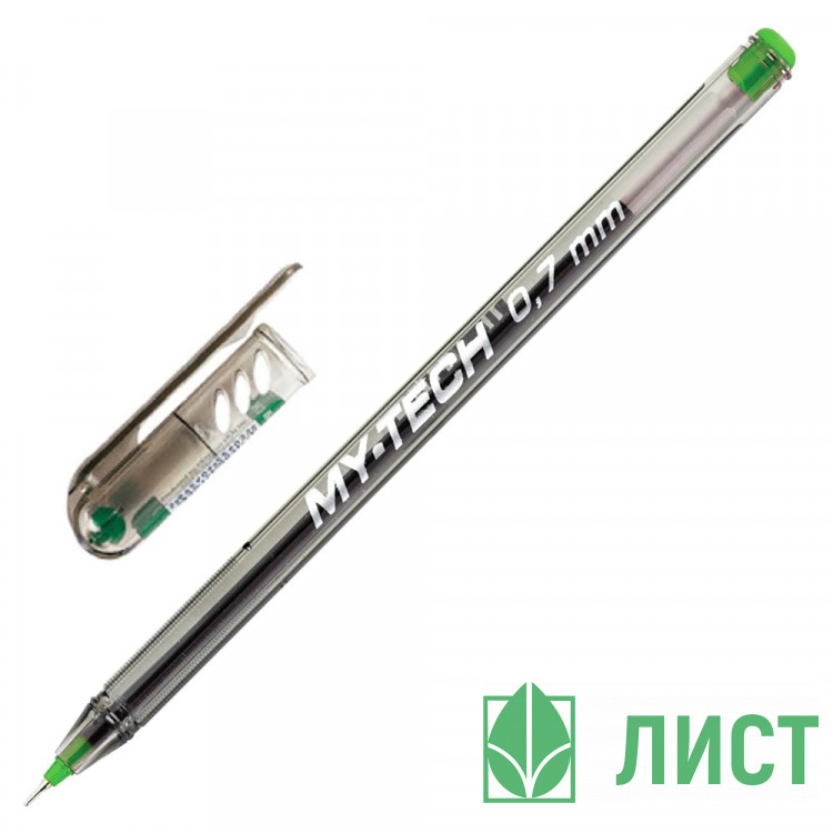 Ручка шариковая прозрачный корпус (Pensan) Моя-Техно (MY-TECH) зеленый, 0,7мм, масло арт. (Ст.25)