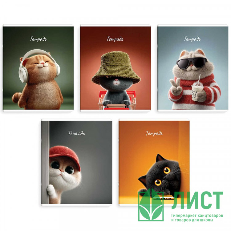 Тетрадь А5 клетка 48 листов скоба Феникс Современные коты выборочный твин-лак ассорти арт.70922
