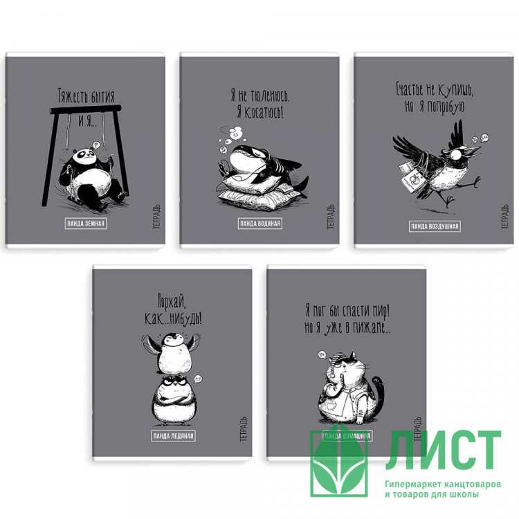 Тетрадь А5 клетка 48 листов скоба Феникс Панда-вайб выборочный УФ-лак ассорти арт.70928