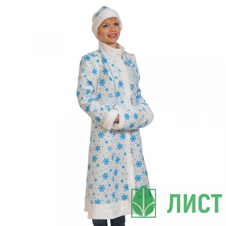Костюм взрослый Снегурочка лайт МИДИ (халат,шапка,муфта) р.46-48/165 цв.бел/голубой арт.00-1065-M