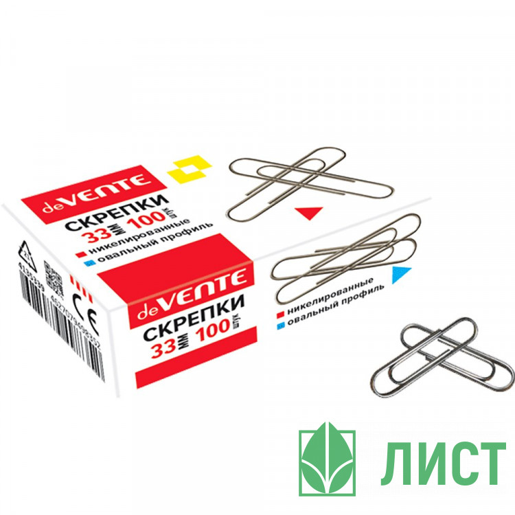 Скрепки никелевые 33мм овальные 100шт/уп. deVENTE арт.4135339