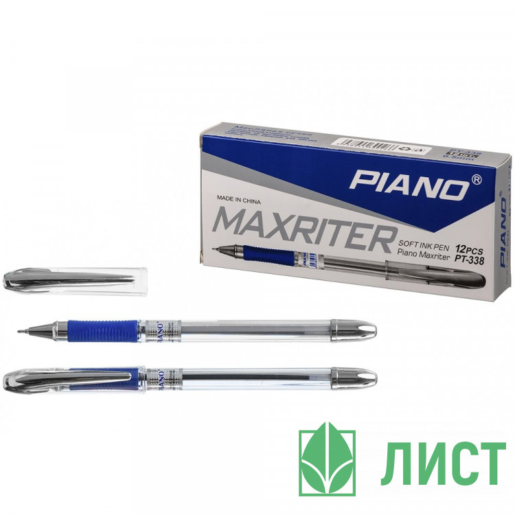Ручка шариковая прозрачный корпус, резиновый упор  (PIANO) Максрайтер (Maxriter) синий, 0,5мм, масло арт.РТ-338/1152 (Ст.12/144)