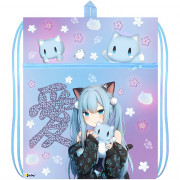 Сумка для сменной обуви 1 отделение с карманом и сеточкой Оникс МО-27-4р Аниме Нэко 410х490мм