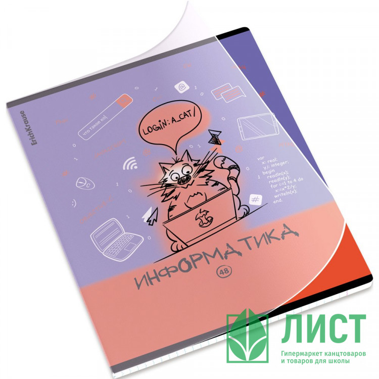 Тетрадь предметная 48 листов (ErichKrause) Котоформулы Информатика пластиковая обложка арт.62536
