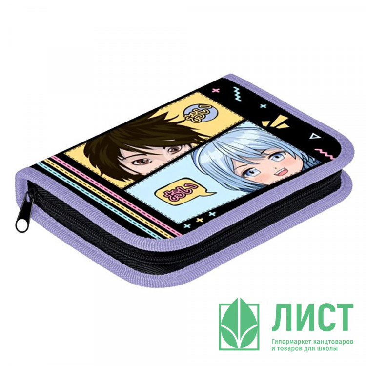 Пенал 1 отделение с откидной планкой Hatber АНИМЕ 190х130мм арт.NPn_35038
