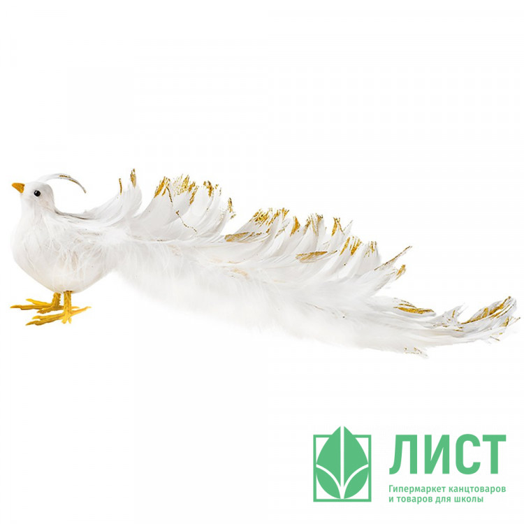 Украшение декор. на клипсе "Птичка" 34см цв.белый арт.91801