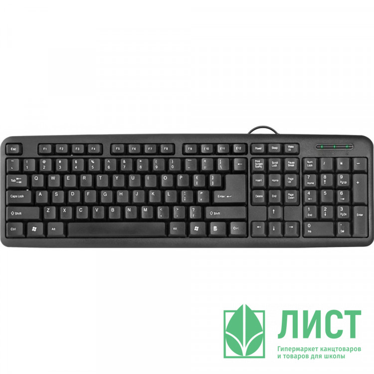 Клавиатура проводная Defender HB-420 RU, полноразмерная, 3 клавиши управления питанием, USB, чёрный