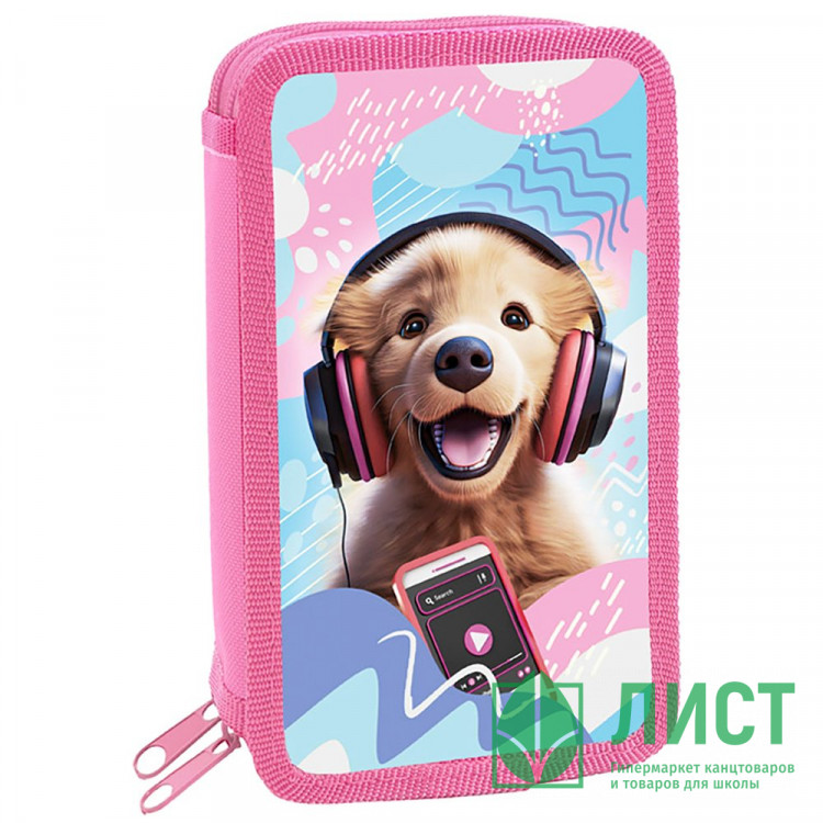 Пенал 2 отделения (Оникс) ПКК 11-5 Щенок с наушниками 190х110мм ламинированный картон