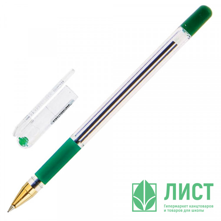 Ручка шариковая  прозрачный корпус  резиновый упор (MC Gold) зеленая арт.MC-04