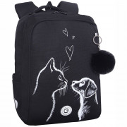 Рюкзак для девочек школьный Grizzly арт.RG-666-5/2 черный - белый 26х39х17 см