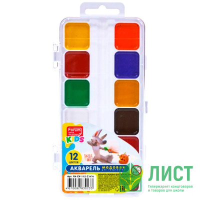 Акварель 12 цветов (FORUM) Office Collection KIDS Зверята пласт.кор б/к арт.FA-Ev-112-Z Акварель 12 цветов (FORUM) Office Collection KIDS Зверята пласт.кор б/к арт.FA-Ev-112-Z