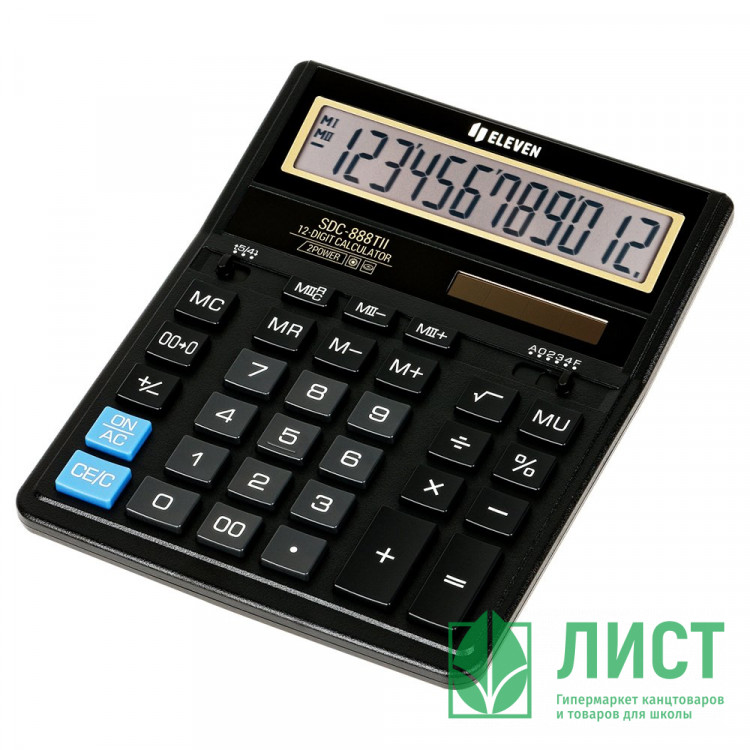 Калькулятор настольный 12 разрядов двойное питание ELEVEN 203*158*31 (SDC-888ТII/888XBK) (Ст.1/10/40)