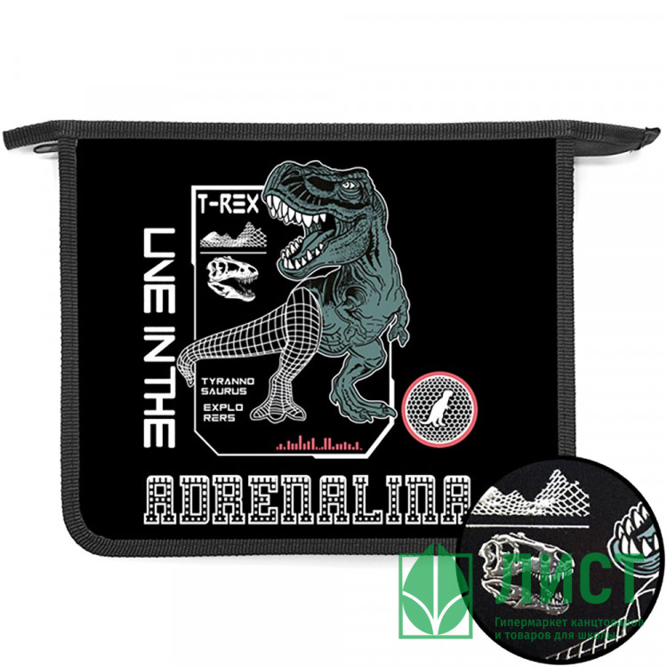 Папка школьная для тетрадей А5 на молнии (Оникс) Кибер дино арт.ПТ-73-12 дизайн с двух сторон