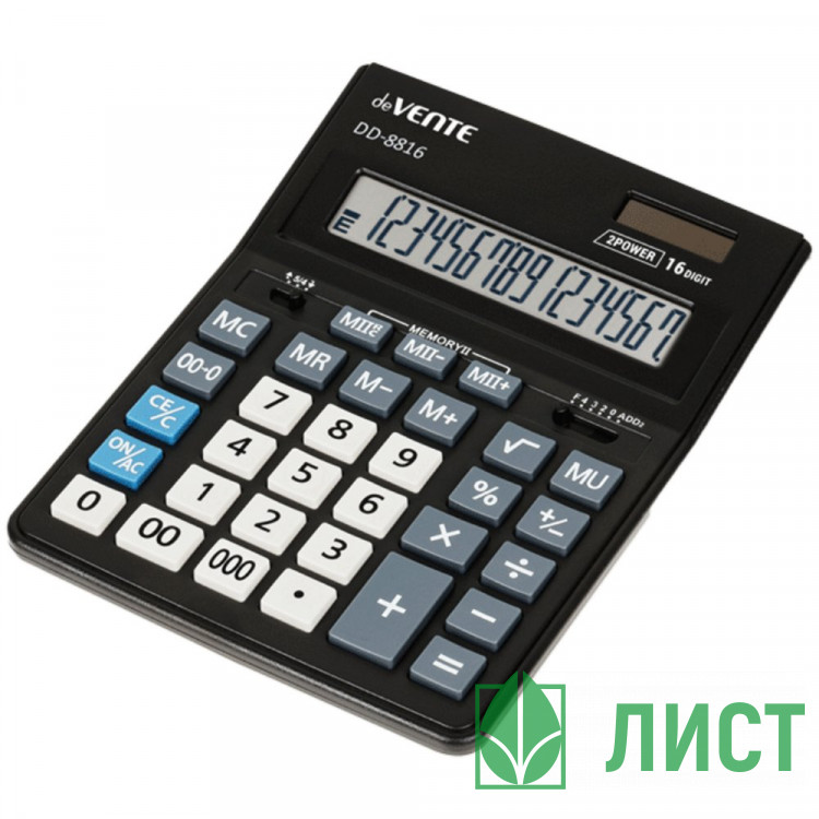 Калькулятор настольный 16 разрядный двойное питание  deVENTE 155x205x35 (DD-8816) черный (Ст.1)