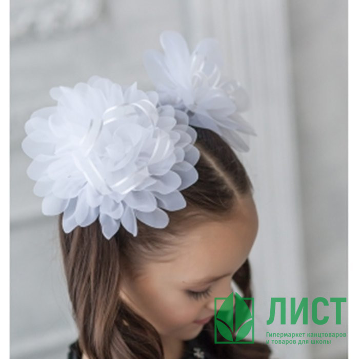 Бант для волос белый Георгин (Ст.12)