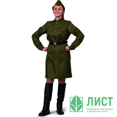 Костюм взрослый Солдатка (блуза,юбка,ремень,пилотка) р.42 текстиль арт.2030-42 Костюм взрослый Солдатка (блуза,юбка,ремень,пилотка) р.42 текстиль арт.2030-42
