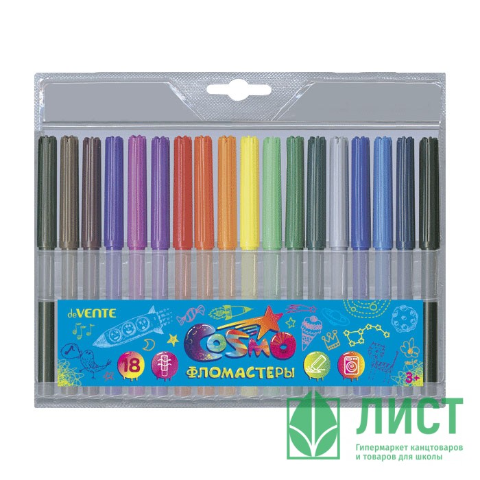 Фломастеры (deVENTE) Cosmo 18 цветов пластиковый блистер арт.5082310