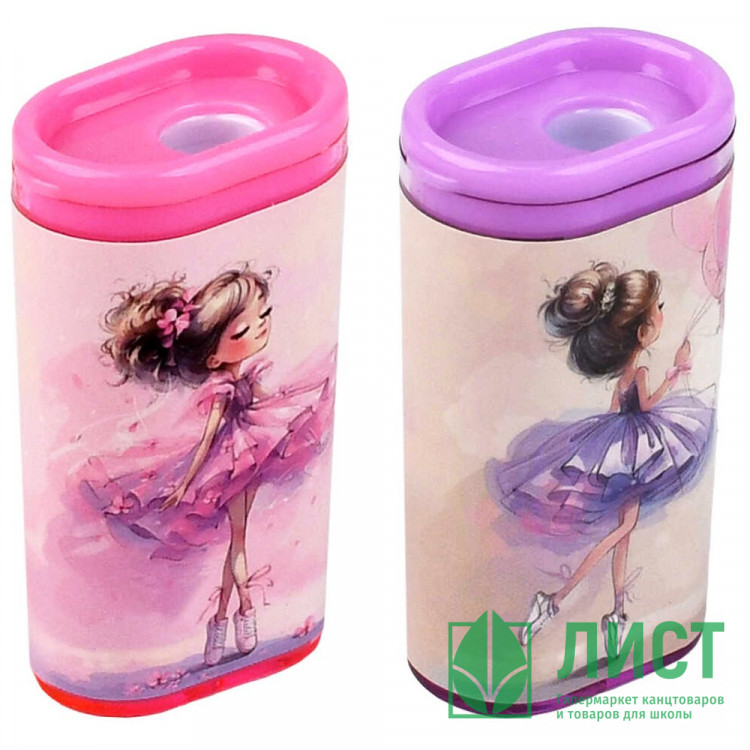 Точилка пластиковая Феникс Балерины 1 отверстие с контейнером  ассорти арт.72687