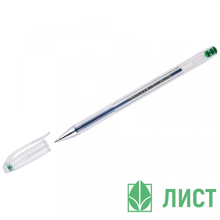 Ручка гелевая  прозрачный корпус  Crown 0,5мм зеленая