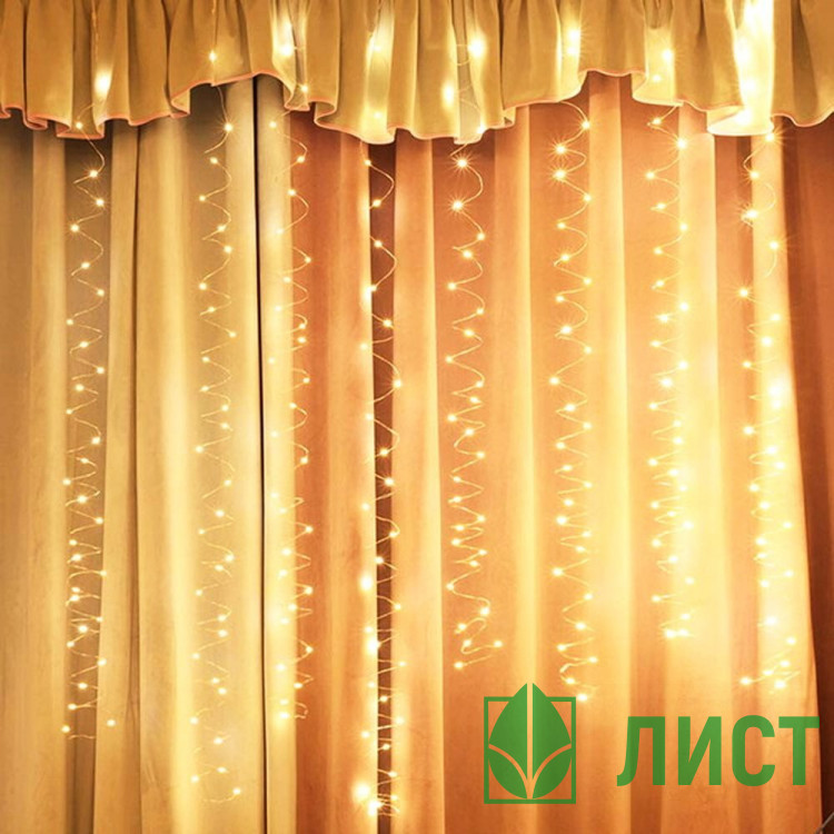 Гирлянда эл.д/дома занавес Дождь 3*3м 300LED "Бриллиант" цв.т.белый (с.провод) 8реж.д/у арт.725-0583