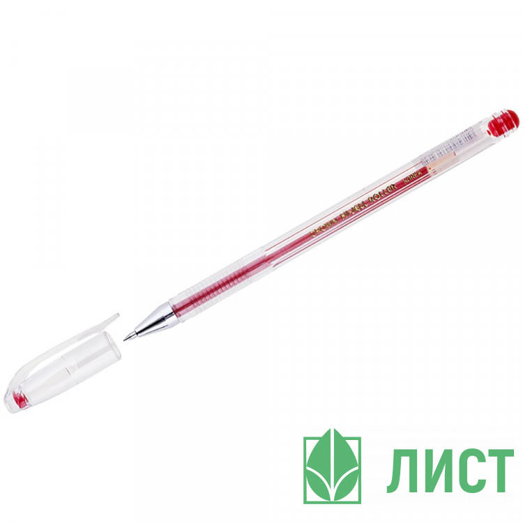 Ручка гелевая  прозрачный корпус  Crown 0,5мм красная