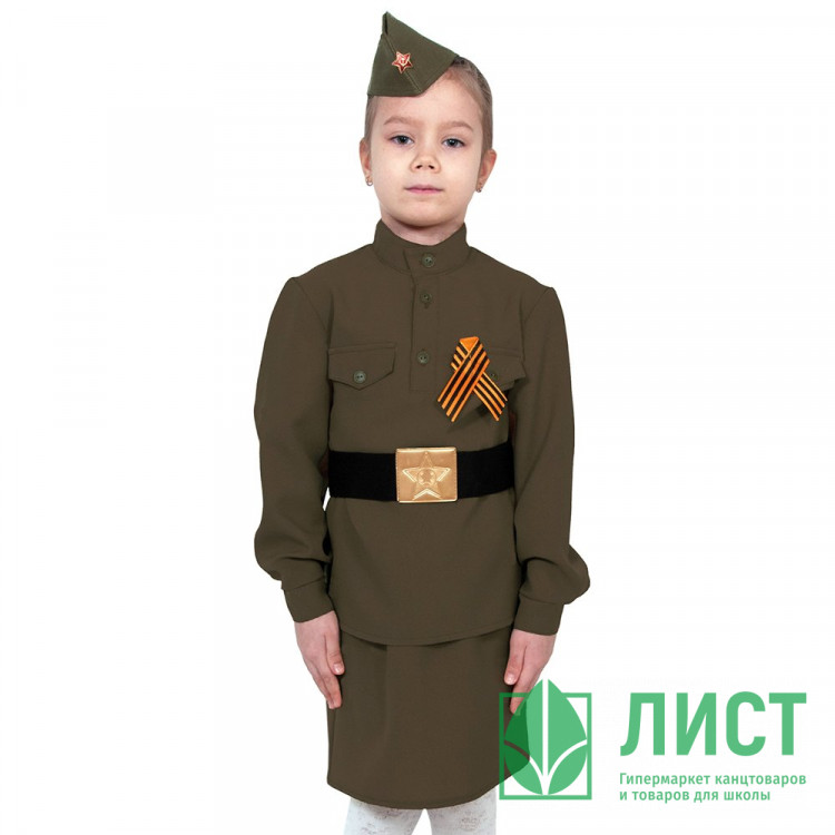 Костюм Д Солдаточка (пилотка,гимнастёрка,ремень,юбка) р.152 арт.5099-XXL