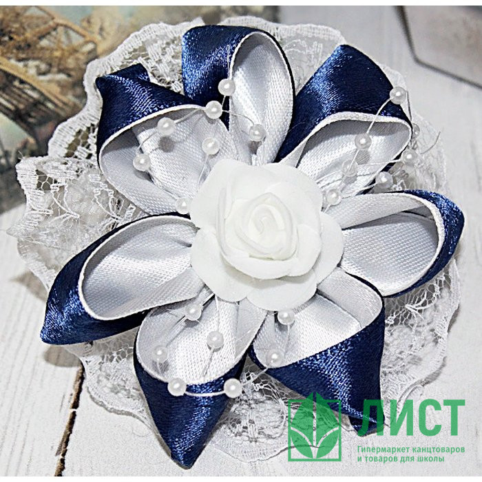 Бант для волос белый/синий  Arco Carino 9см арт.199