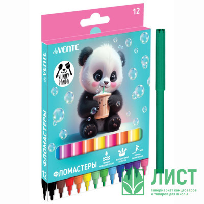 Фломастеры (deVENTE) Yummy Panda 12 цветов вентилируемый колпачок картонная коробка арт.5081531 Фломастеры (deVENTE) Yummy Panda 12 цветов вентилируемый колпачок картонная коробка арт.5081531
