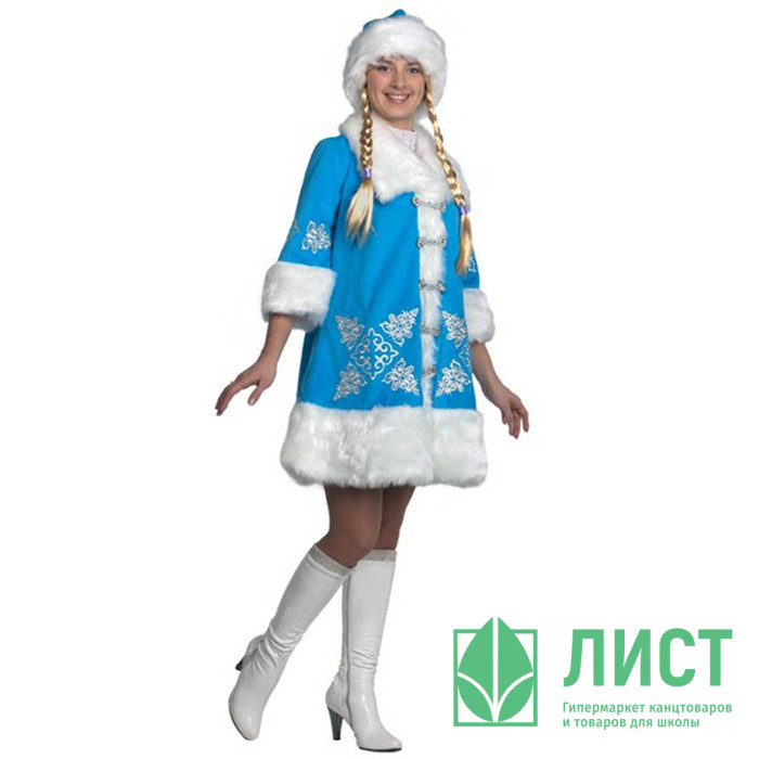 Костюм взрослый Снегурочка Вышивка (шуба,шапка,парик с косами) р.46 арт.1113