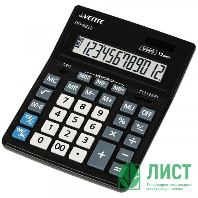 Калькулятор настольный 12 разрядный двойное питание  deVENTE 155x205x35 (DD-8812) черный (Ст.1)
