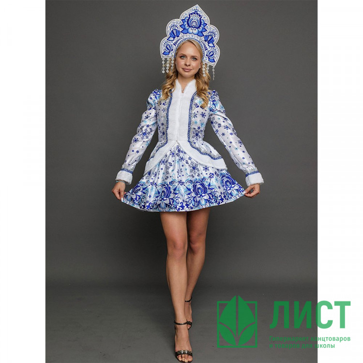 Костюм взрослый Снегурочка Пелагея (кафтан,юбка,кокошник) р.44, р.50 арт.3040 к-24