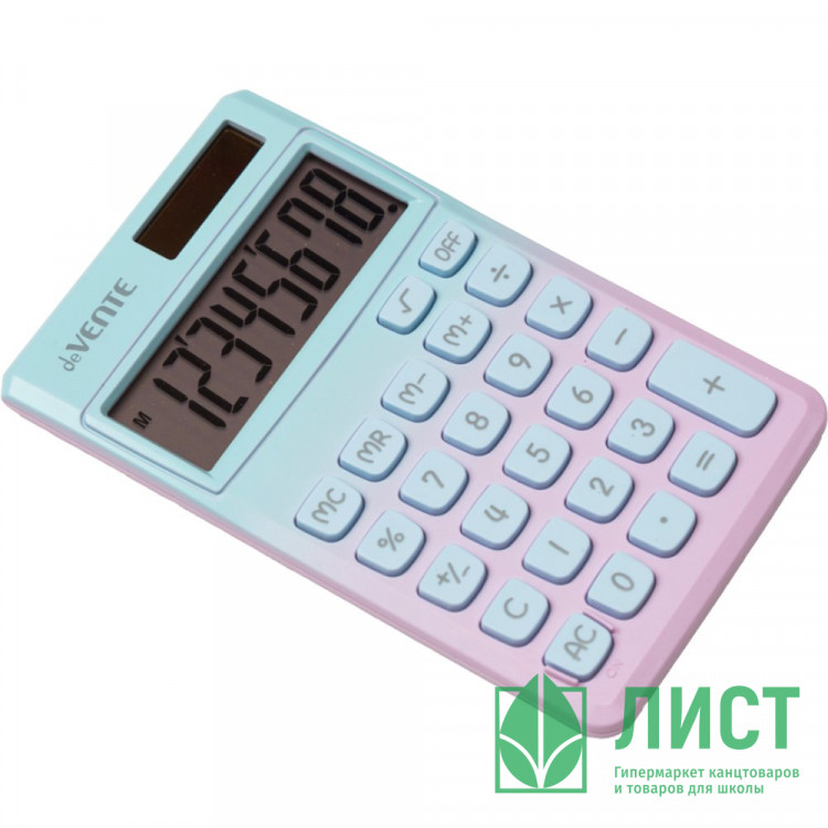 Калькулятор карманный deVENTE Degrade DP-4, 70*118*11 мм, 8 разрядный, работа с памятью, автоматическое вычисление процентов, квадратного корня, коррекция последнего введенного значения, автоматическое отключение,  голубой и розовый деграде арт.4030416