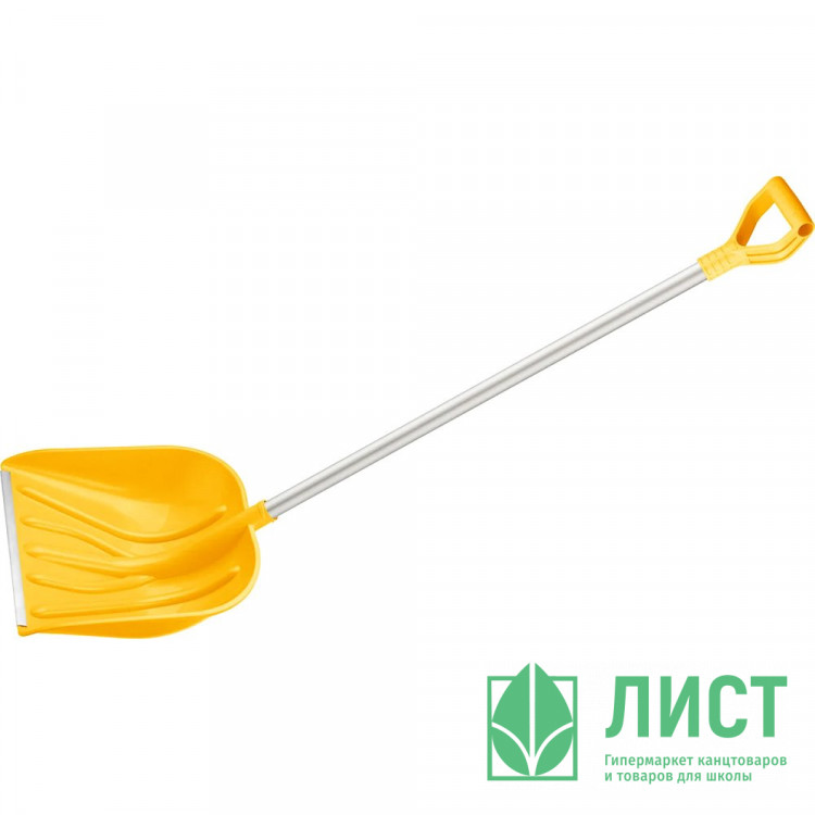 Лопата снеговая пластик 410*400 мм с алюминиевым черенком желтая