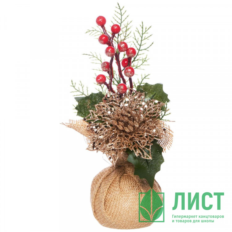 Композиция новогодняя настольная в мешке "Пуансеттия" 9*11,5*26см арт.92403