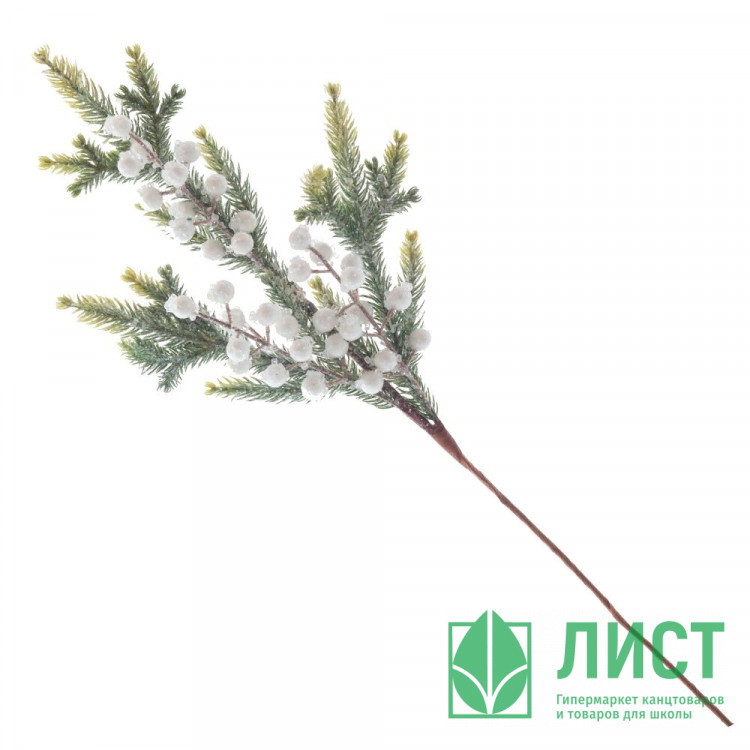 Украшение декоративное "Ветка. Хвоя литая, ягоды" 56см заснеженная арт.811500