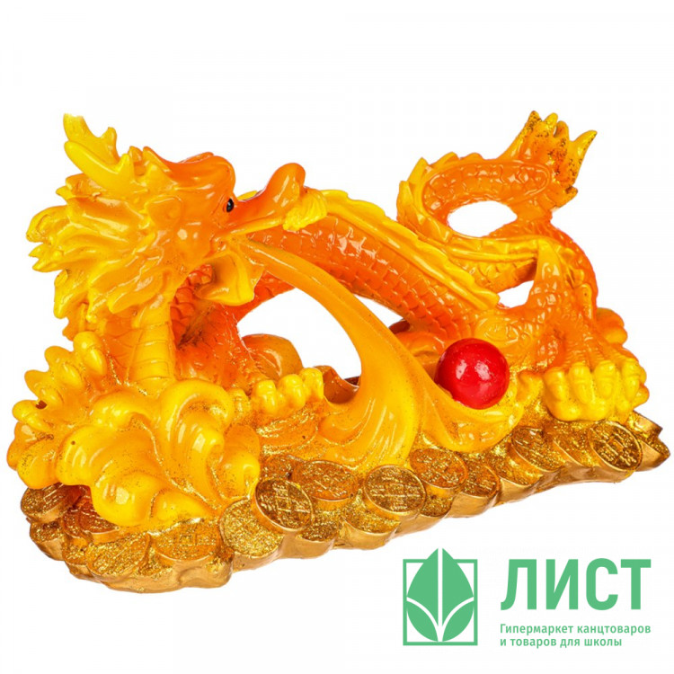 Статуэтка декоративная "Китайский огненный дракон" 28,5*14*16см оранжевый арт.398-779