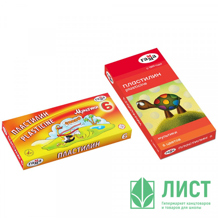 Пластилин 6 цветов 120 грамм (ГАММА) МУЛЬТИКИ со стеком картонная коробка арт 280015/281015