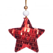Украшение декор.подвесное текстиль/платик/дерево "Звезда" 08см цв.красный арт.92365